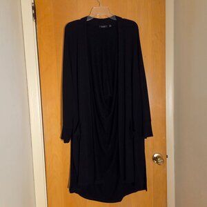 Susan Graver Weekend Black Open Duster Midi Cardigan Pockets Plus 3X Liquid Knit